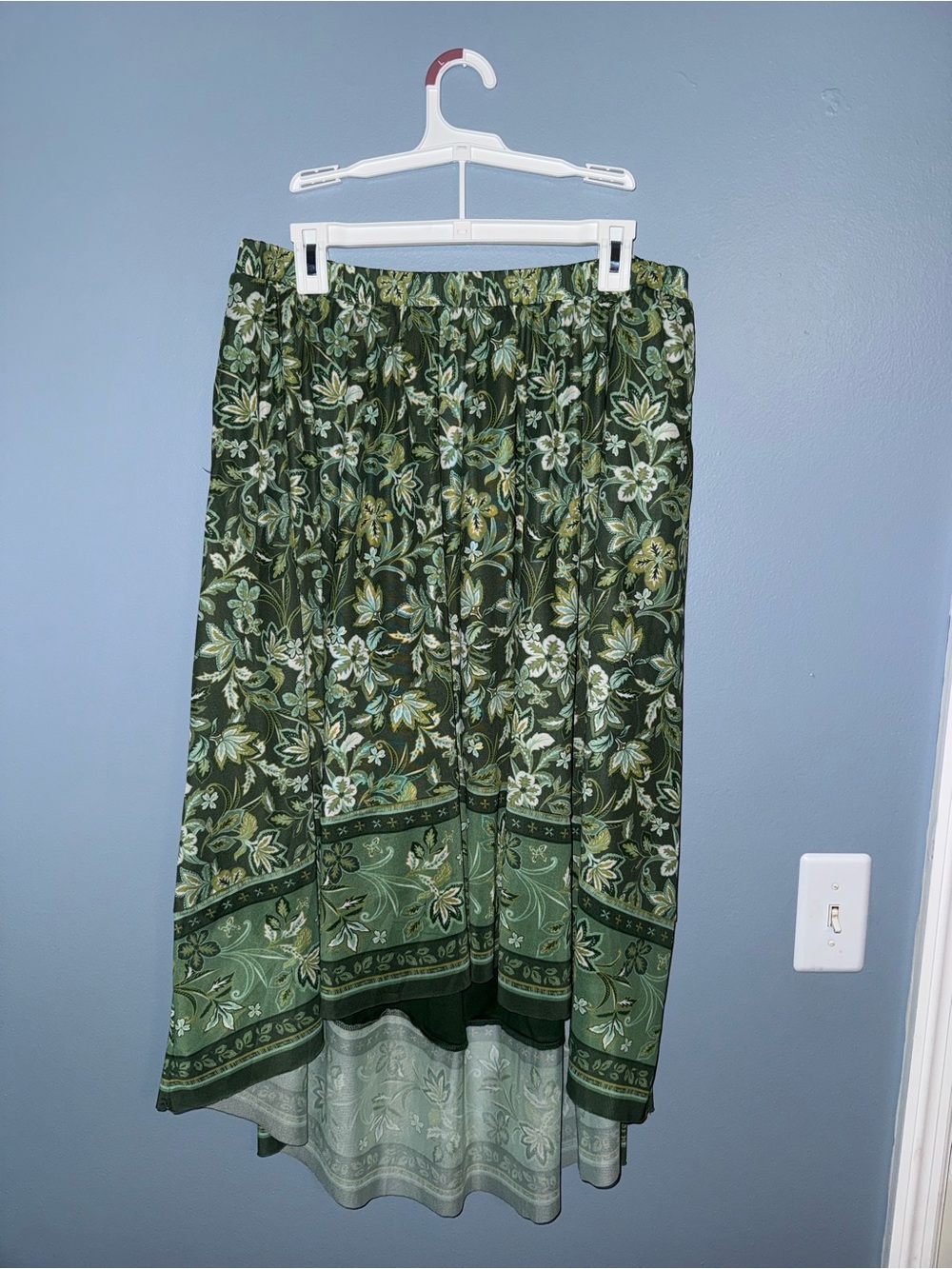 Green Floral High-Low Maxi Skirt